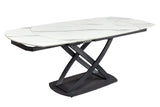 Dining table INCEPTION 130-190cm extendable oval ceramic top white marble look