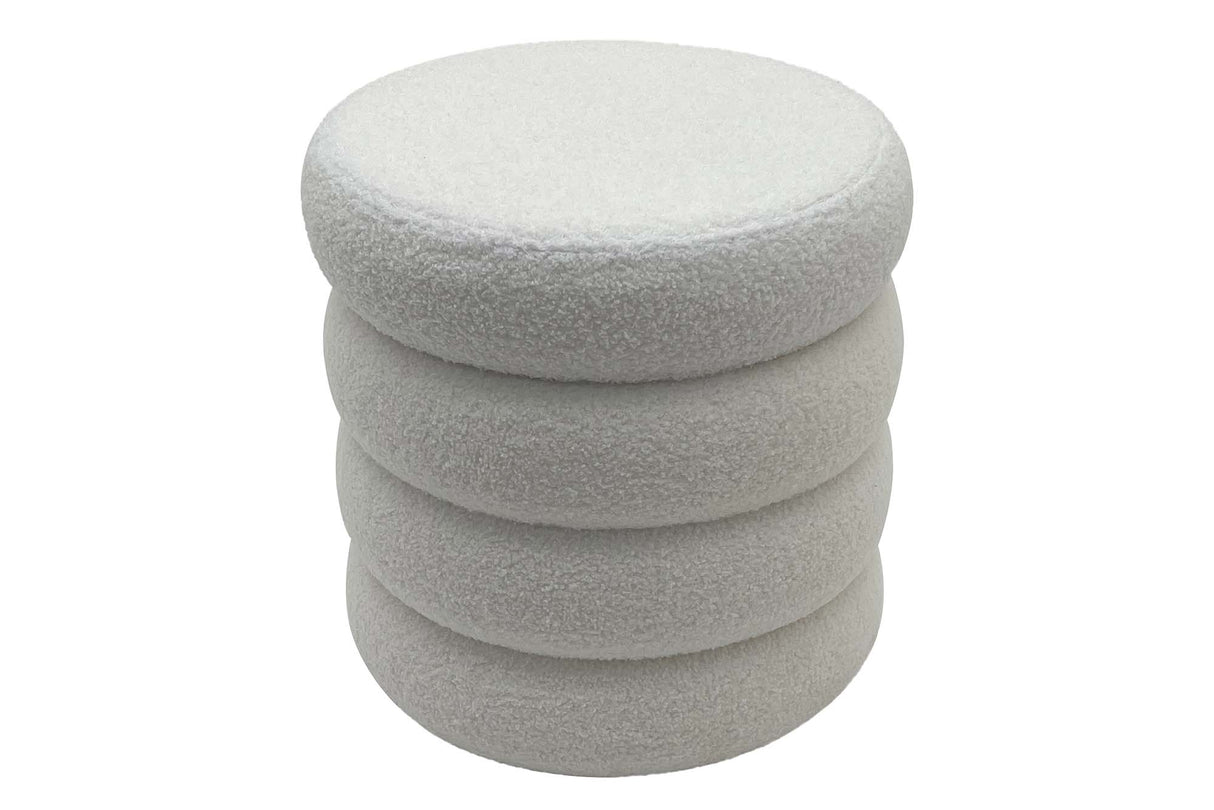 Polsterhocker VOGUE 40cm rund mit Stauraum Bouclé weiß
