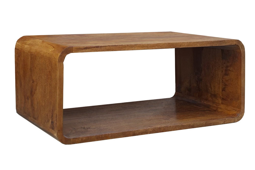 Coffee table CUBUS 100cm w/ storage space mango wood brown honey finish
