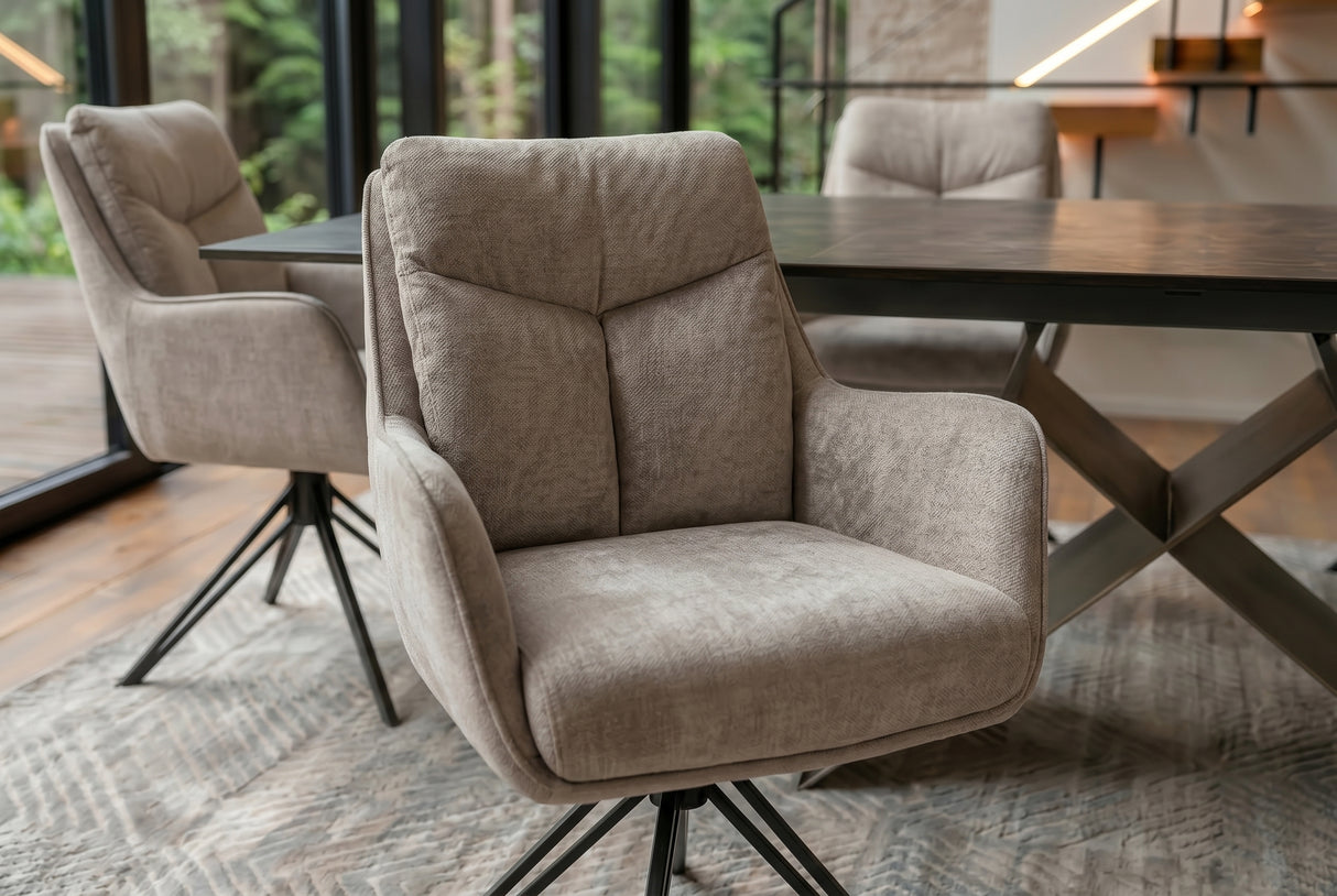 Swivel chair PROMETHEUS rotatable 180° w/ armrests vogue velour velvet taupe