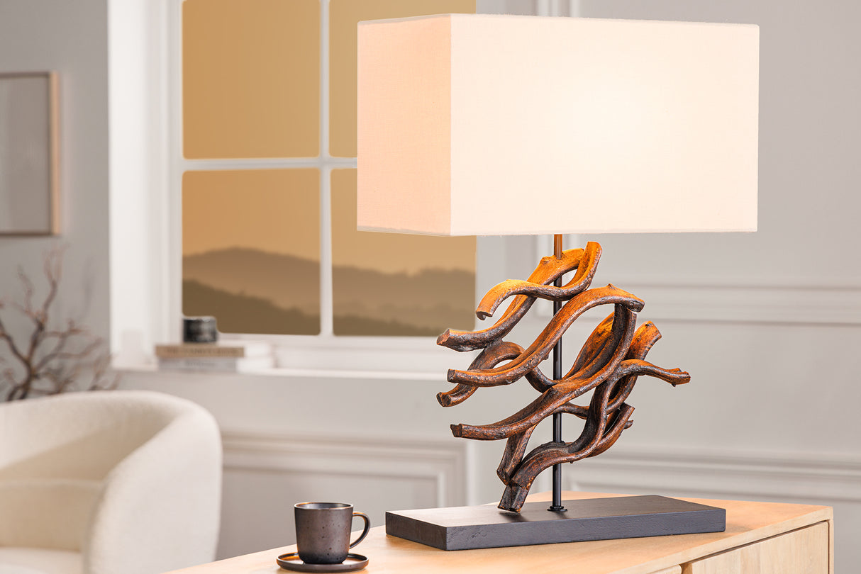 Table lamp THE WAVE 60cm teak wood lampshade beige