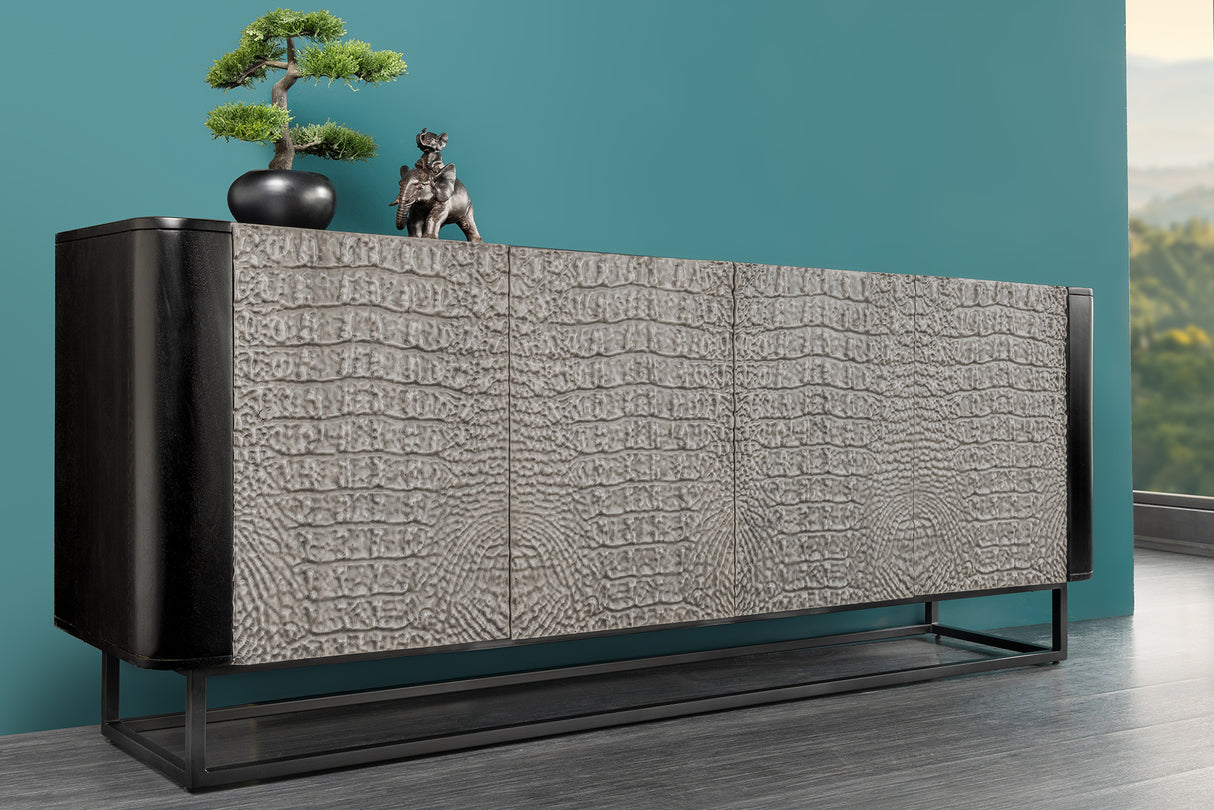 Sideboard CROCO 180cm 3D grey black mango wood