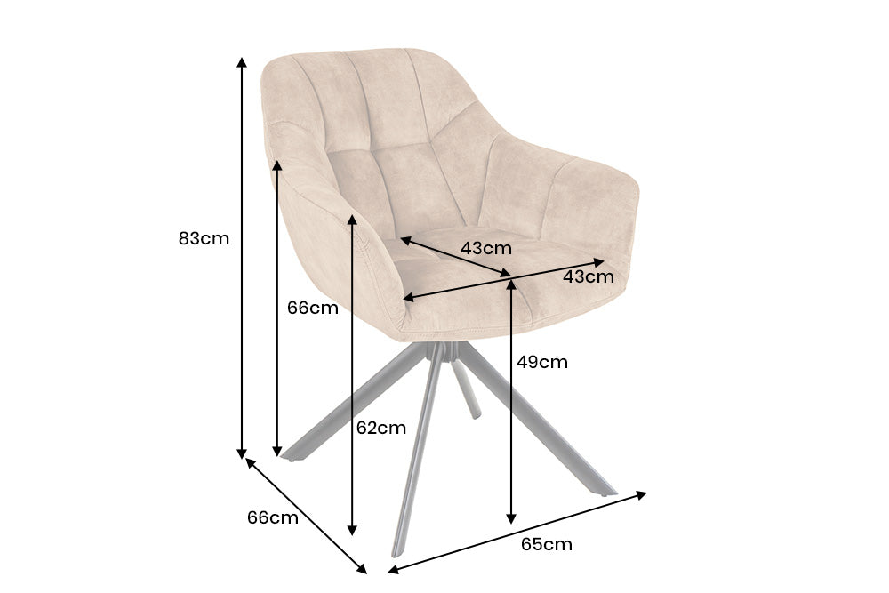 Swivel chair PAPILLON rotatable 180° w/ armrests velvet champagne greige