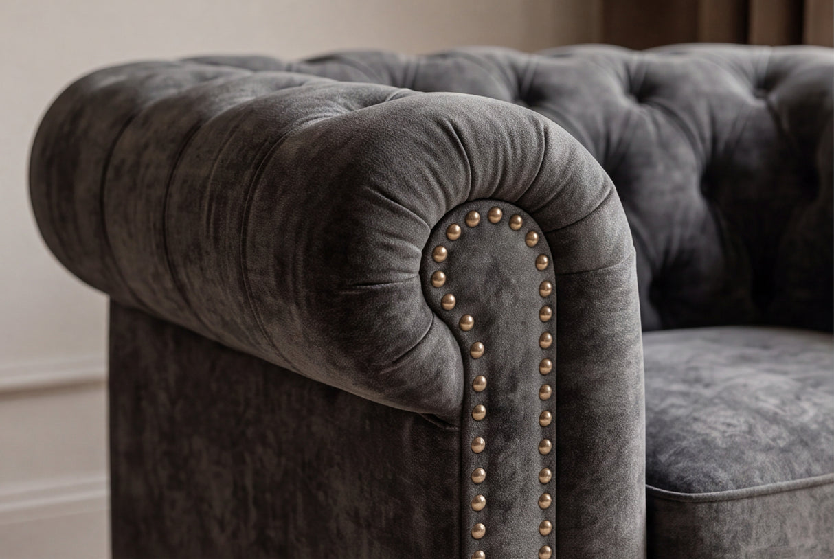 Sessel CHESTERFIELD Samt Antiklook grau