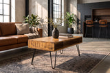 Couchtisch SCORPION 100 cm mit offenen Staufächern Mangoholz natur Haarnadelbeine