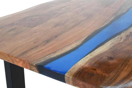 Esstisch LIQUID 160cm Akazienholz blaue Epoxidleiste