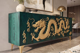 Sideboard DRAGON 180cm 3D dragon front mango wood turquoise w/ gold coloured details