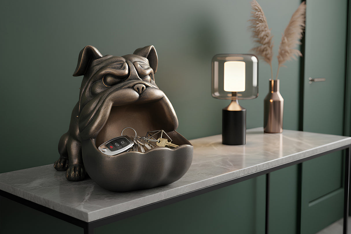 Decoration sculpture BULLDOG 30cm bronze with storage compartment