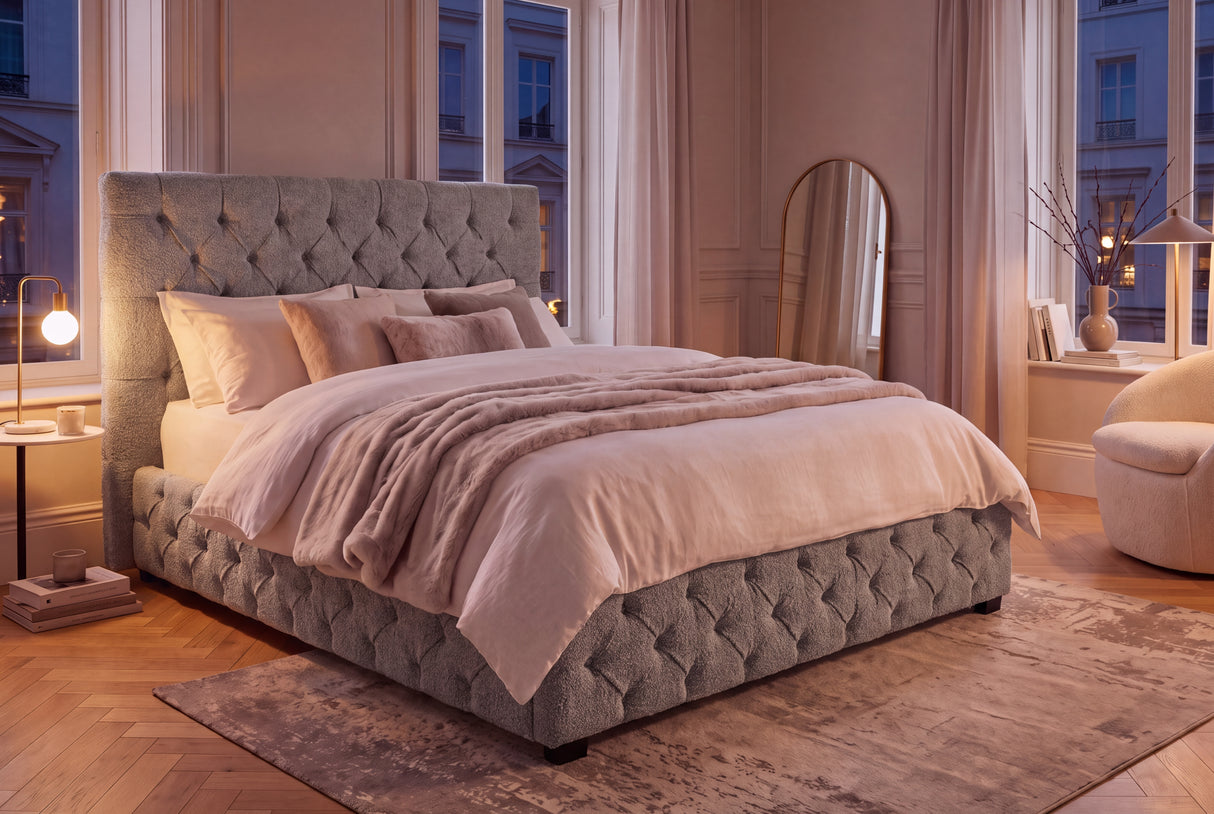Bed PARIS CHESTERFIELD 180x200cm bouclé grey