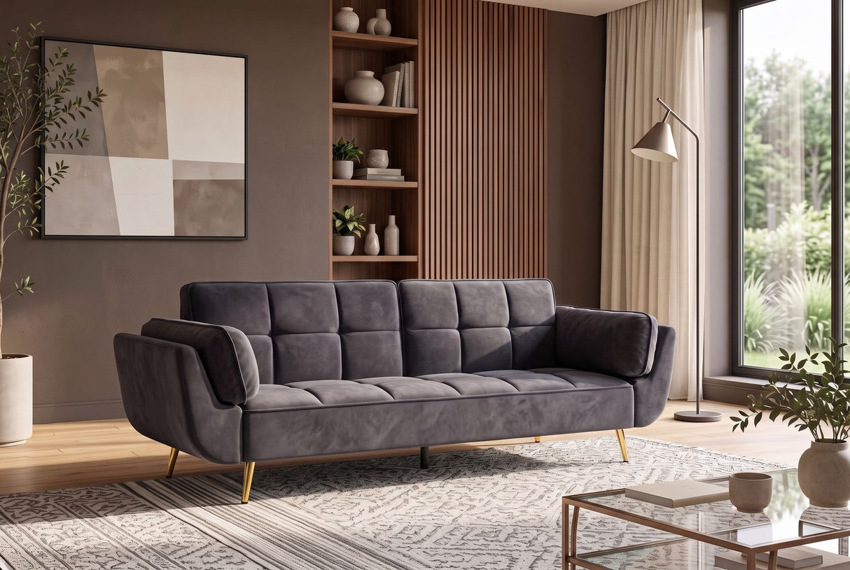 Schlafsofa BOUTIQUE 215cm 3-Sitzer Samt Dunkelgrau