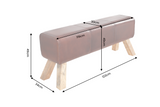 Bench TURNBOCK 120cm upholstered seat mango wood natural genuine leather coffee brown
