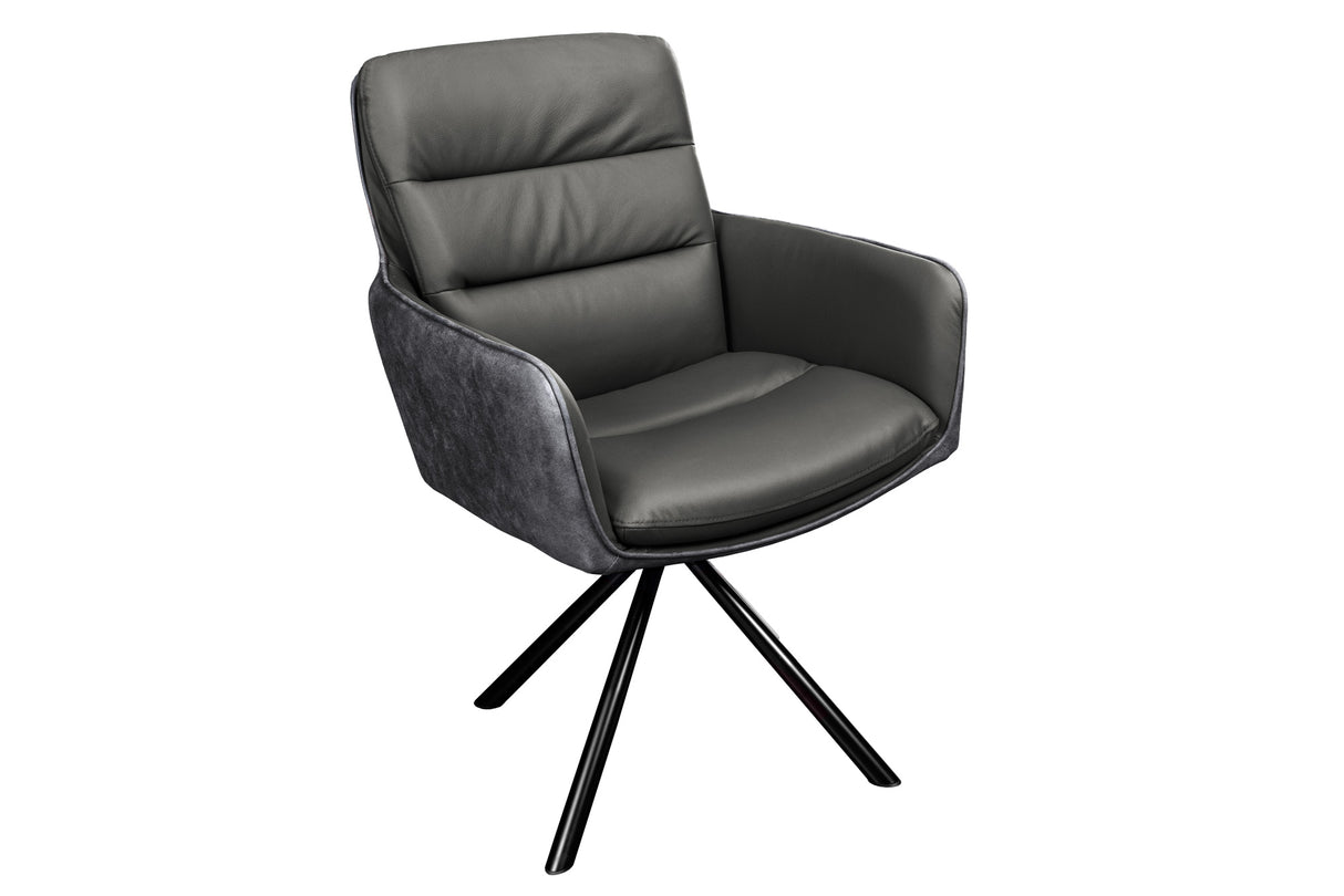 Swivel chair GEORGE 360° with armrests genuine leather and microfibre grey