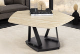 Couchtisch MOVEMENT 80-130cm drehbare Keramikplatte Naturtravertin und Rostoptik