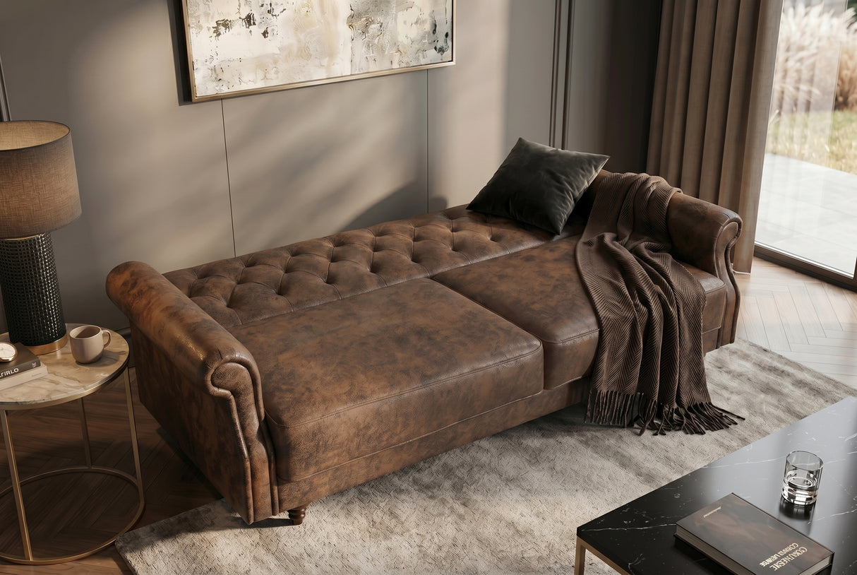 Sofa bed MAISON BELLE AFFAIRE 220cm microfibre antique brown