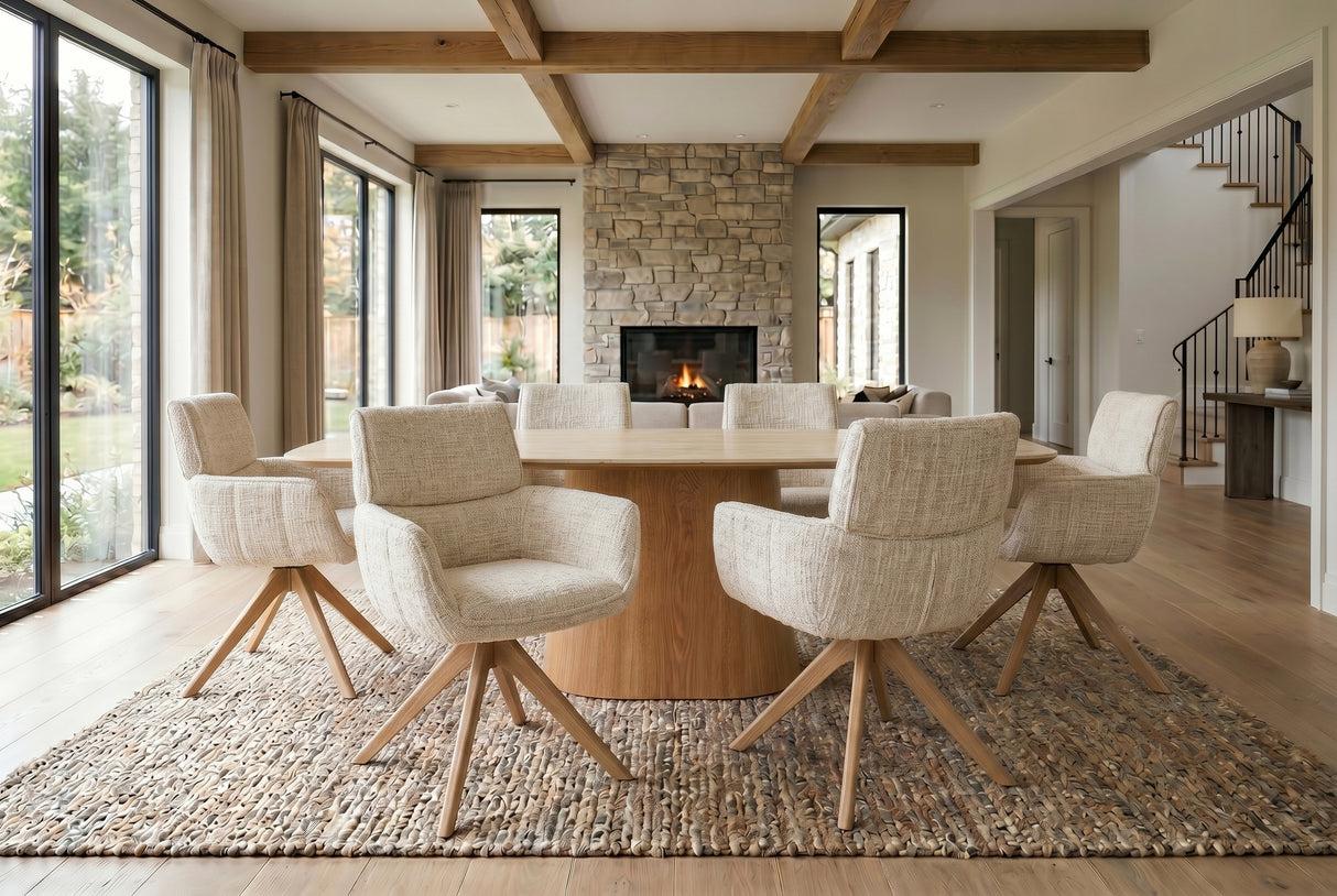Swivel chair UNIQUE 180° auto-return w/ armrests chenille fabric beige natural
