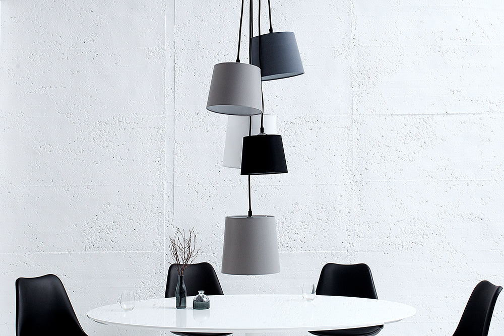 Pendant lamp LEVELS hanging 5 linen shades black grey white