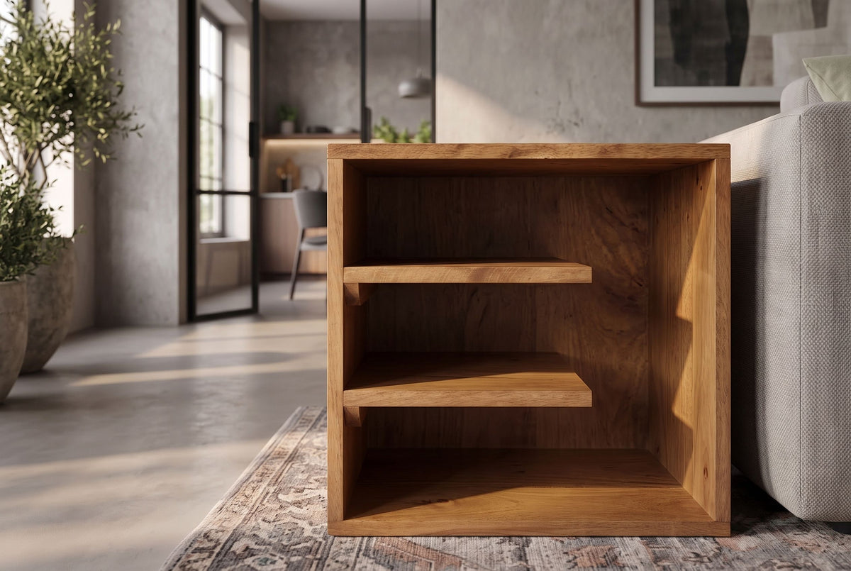 Beistelltisch CUBUS 45 cm Mangoholz honigfarben lasiert