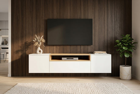 TV-Wand LOFT 160 cm hängend weiß natur