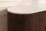 Sideboard GATSBY 170cm mango wood brown w/ white marble top fluted front gold metal details