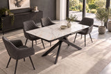 Esstisch ALPINE 160-200cm ausziehbar, Calacatta Oro Keramik in Marmoroptik, weiß mit schwarzem Sternenfuß