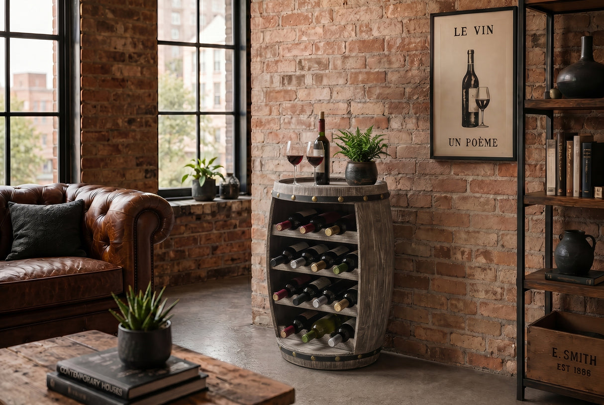 Weinregal BODEGA 60 cm für 14 Flaschen, Tannenholz, graubraun