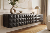 TV-Board VULCANO 160cm 3D hängend mit Kabelloch Mangoholz schwarz