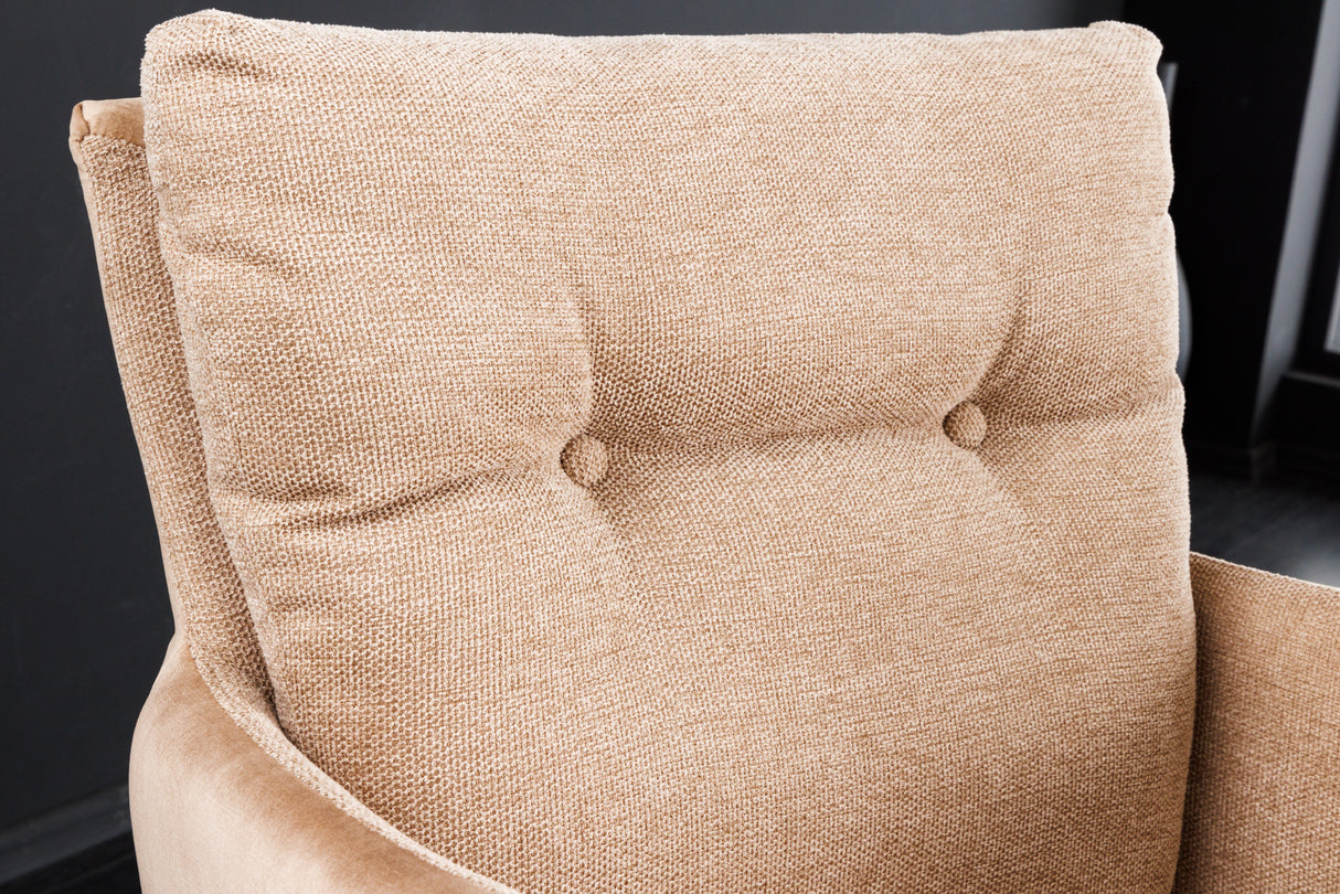 Swivel chair BIG GEORGE w/ armrests flat woven fabric velvet champagne beige rotatable