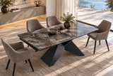 Dining table DIAMOND 180-260cm extendable ceramic taupe w/ geometric black iron base