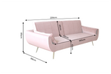 Schlafsofa DIVANI 220cm mit Armlehnenkissen Samt altrosa Metallfüße gold