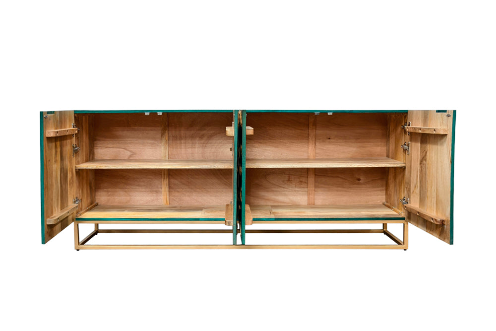 Sideboard GOLDEN LAGOON 180cm 3D Mangoholz Türkis Metall Gold