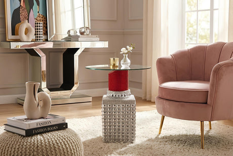 Bistro table LIPSTICK 75cm round w/ tempered glass red silver