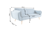 Schlafsofa DIVANI 220cm mit Armlehnenkissen Strukturstoff hellblau Holzfüße natur