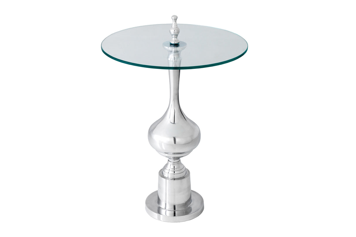 Side table ABSTRACT 65cm silver with glass plate