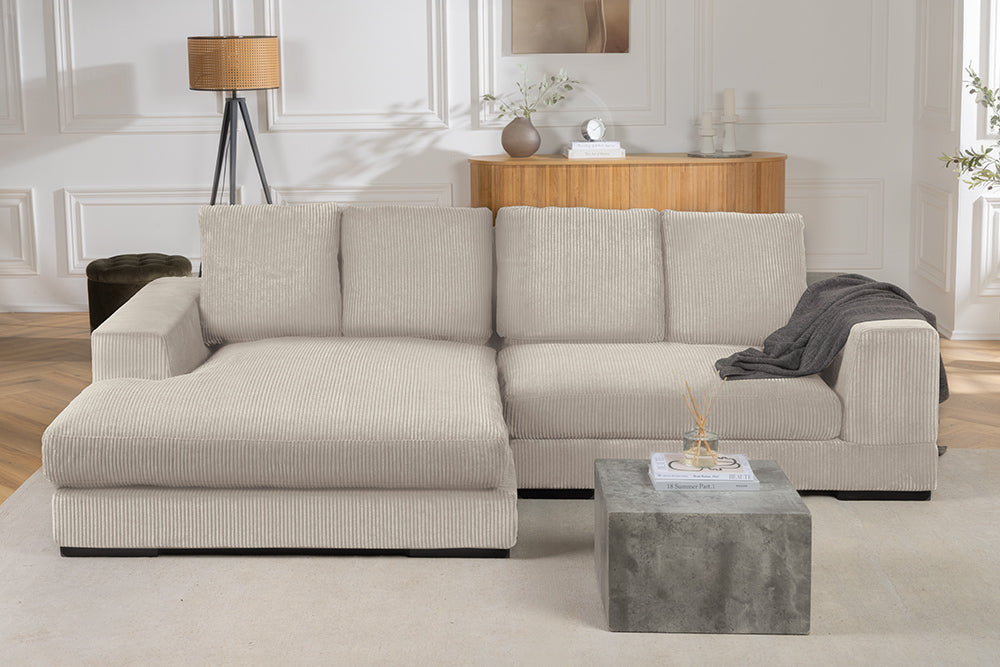 Corner sofa BABYLON 270cm XXL w/ ottoman cord beige