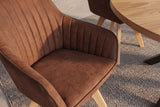 Swivel chair LIVORNO 180° auto-return w/ armrests microfibre vintage brown beech wood frame