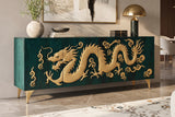 Sideboard DRAGON 180cm 3D dragon front mango wood turquoise w/ gold coloured details
