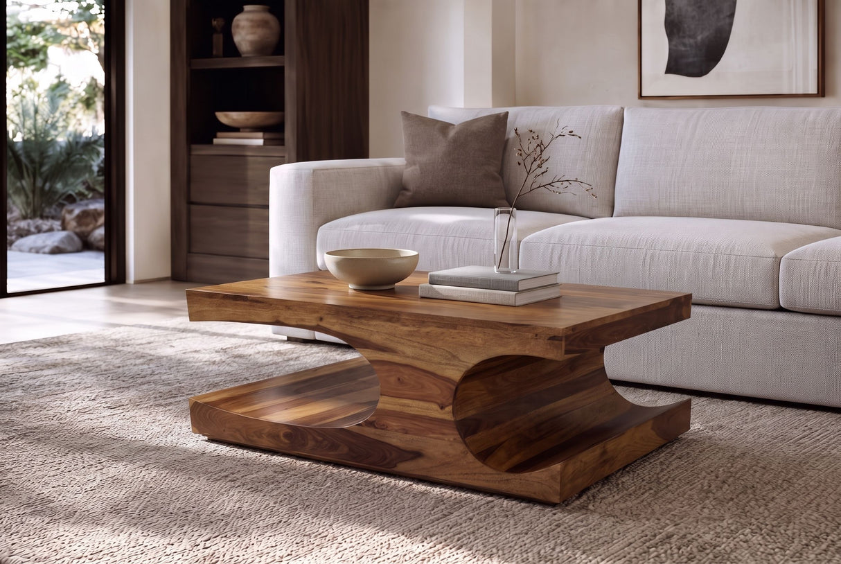 Coffee table GOA 120cm w/ storage space sheesham wood brown