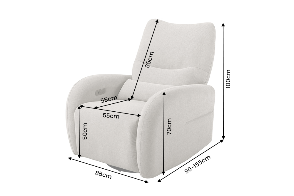 Kinosessel PRIORITY 360° drehbar elektrisch verstellbar mit USB-Anschluss Strukturstoff Greige