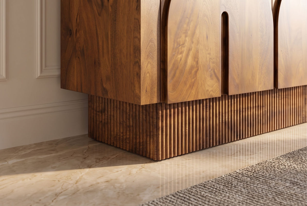 Sideboard ARCADIA 160cm arched front fluted pedestal base mango wood brown