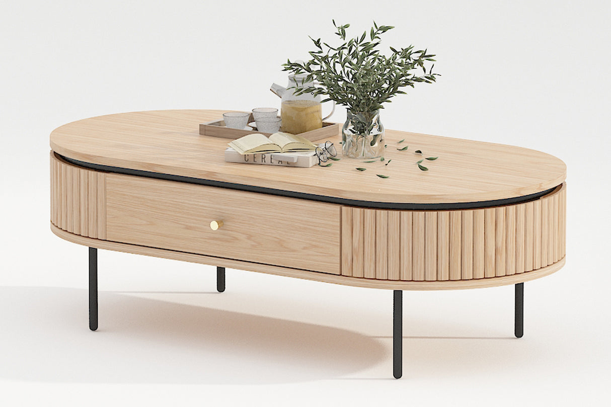 Coffee table ATELIER 120cm natural oak wood look w/ black legs