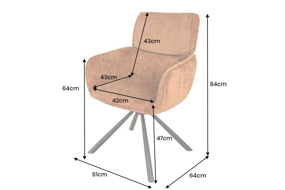 Swivel chair UNIQUE 180° w/ armrests chenille fabric rust brown and black legs