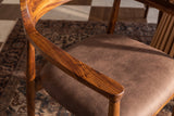 Chair KENNEDY upholstered seat w/ armrests sheesham wood stone finish brown