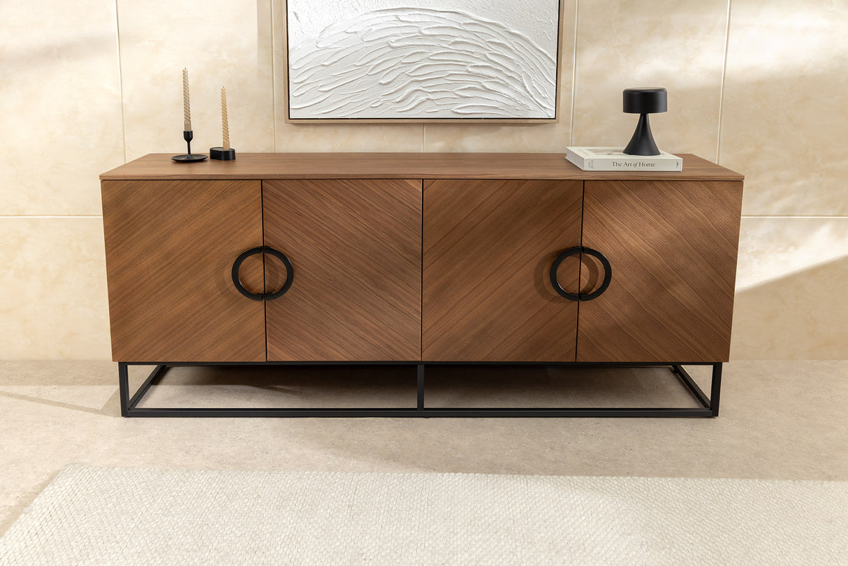 Sideboard GRANDEZZA 180cm walnut wood look w/ black metal frame