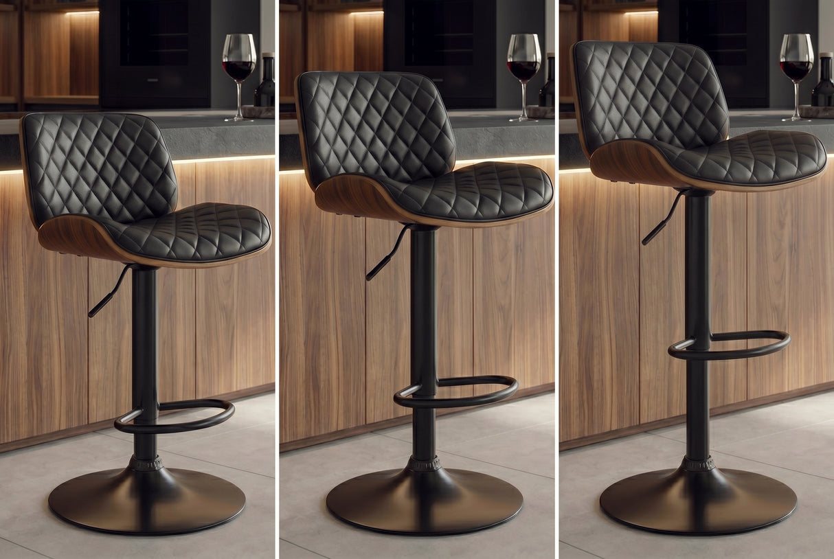 Barhocker CHICAGO 360° 89-111cm Pappel furniert Kunstleder schwarz braun