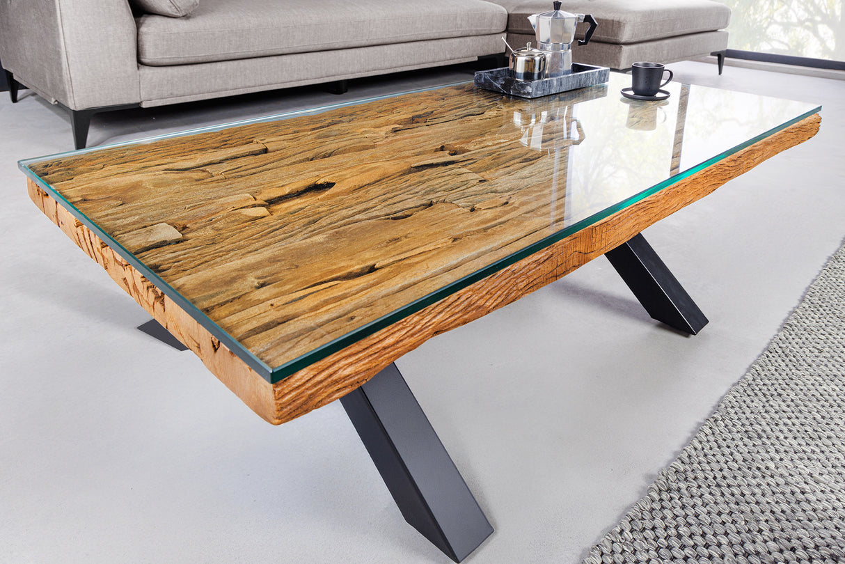 Coffee table BARRACUDA 110cm recycled teak wood w/o glass plate