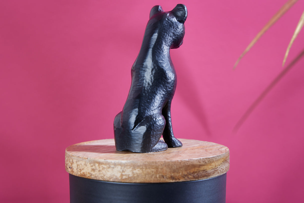 Sculpture tin PANTHER 20cm iron black mango wood natural
