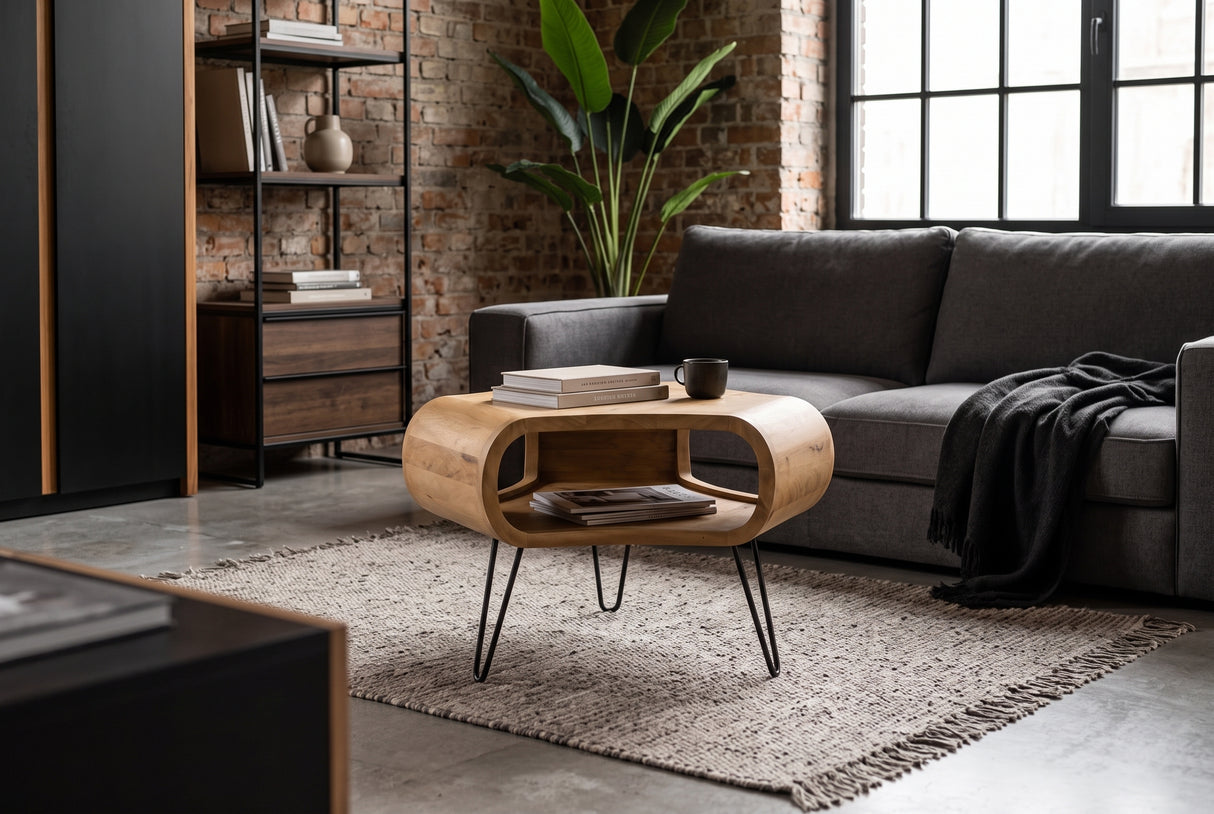 Coffee table ORGANIC LIVING 70cm w/ hairpin legs mango wood natural