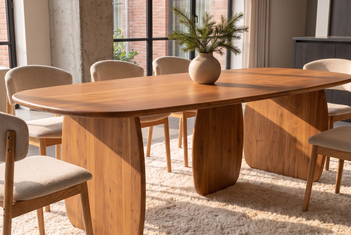 Dining table SCULPTURA 240cm oval sculptural frame acacia wood brown