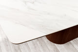 Dining table UNIQUE 200cm frame dark walnut wood veneered ceramic white marble top