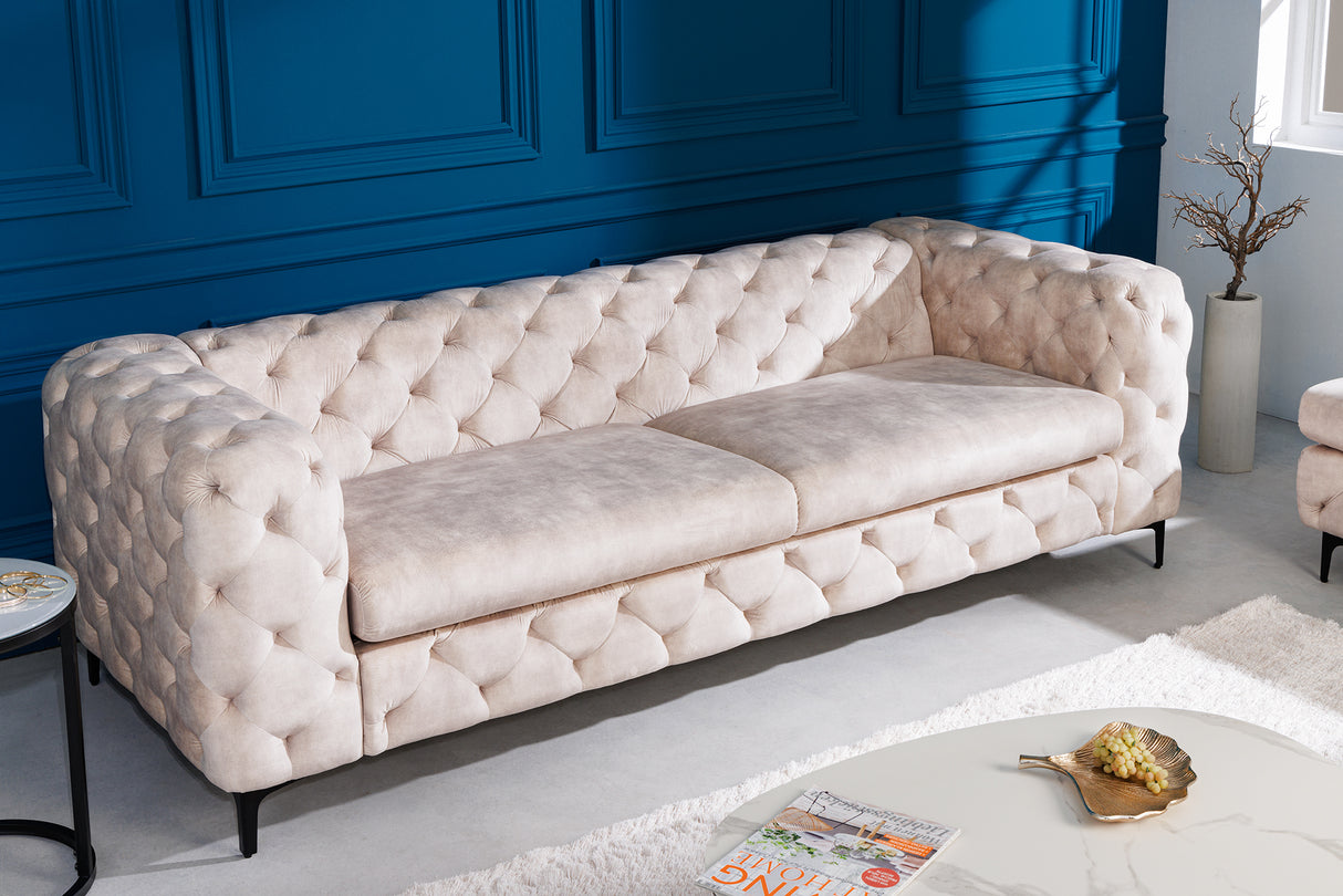 Sofa MODERN BAROCK 240cm 3-seater velvet champagne